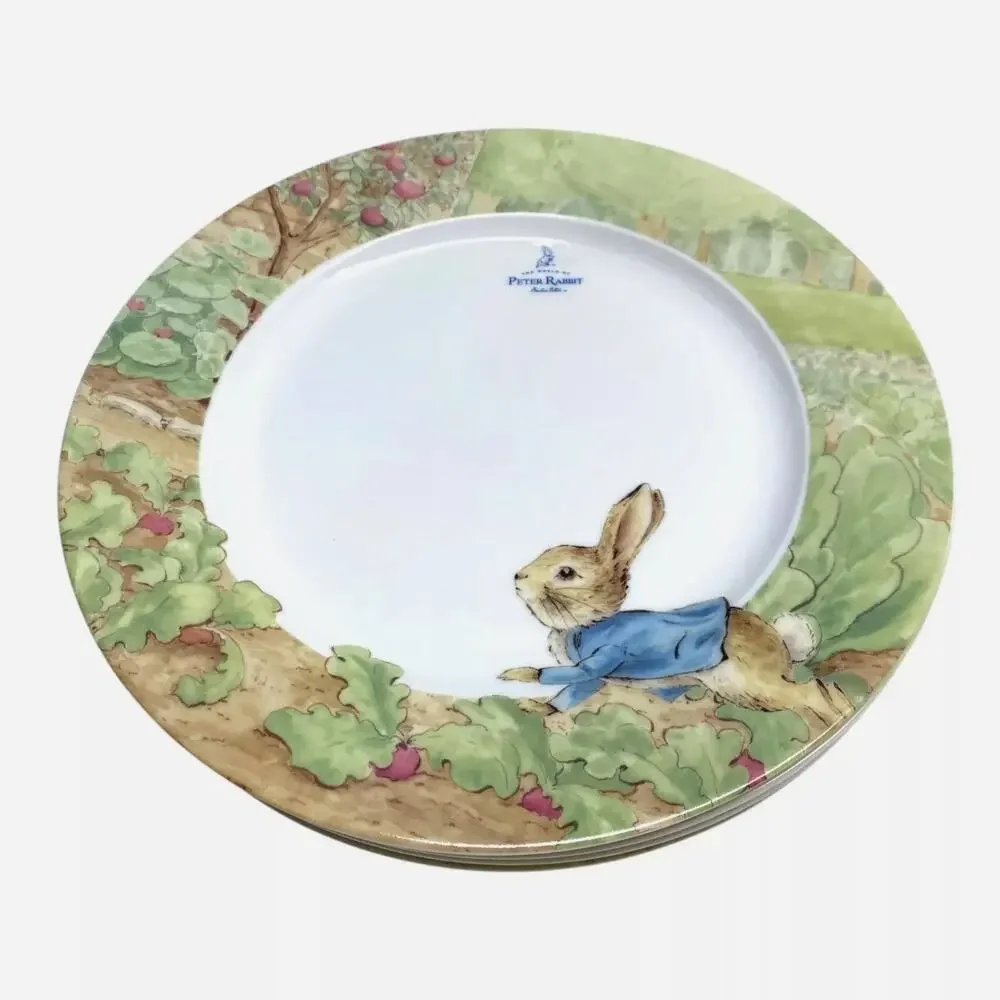 4pc Beatrix Potter Peter Rabbit Easter Bunny 10.5in Dinner Plates Spring Garden